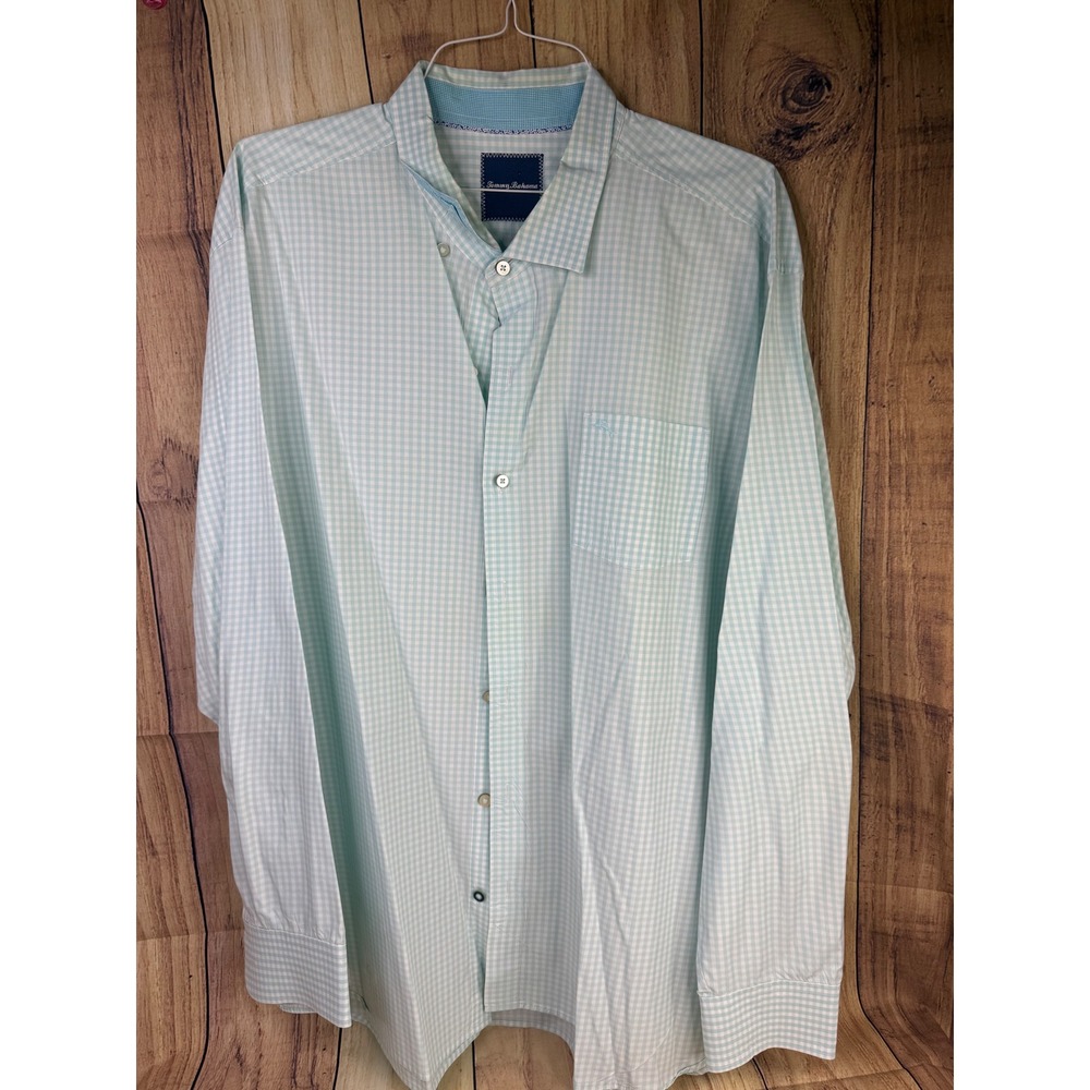 Tommy Bahama Mens 3XL Pima Cotton Gingham Button Down Shirt Light Blue White